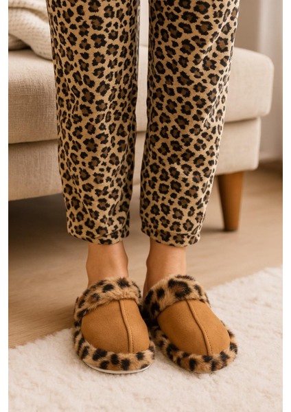 Leopar Desenli Kışlık Sessiz Ev Terliği fiyatları