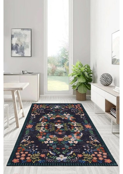 Her Adımda Bir Çiçek Her Desende Bir Kuş Sanatsal Kaymaz Taban Halı