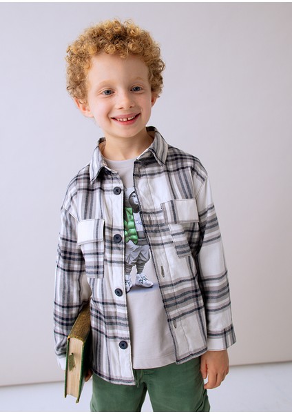 Erkek Çocuk Gömlek – Gri Ekose (4-10 Yaş) | %100 Pamuk – Düğmeli, Pamuk Astarlı