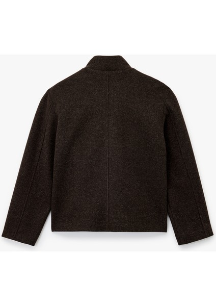 Dik Yaka Uzun Kollu Fermuarlı Kaşe Ceket fırsatları