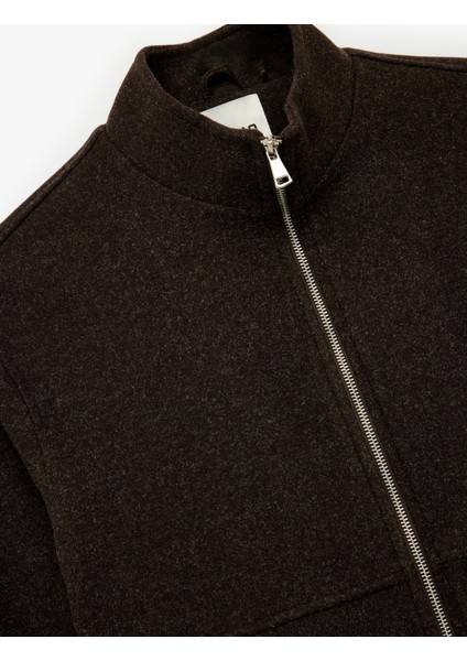 Dik Yaka Uzun Kollu Fermuarlı Kaşe Ceket indirimleri