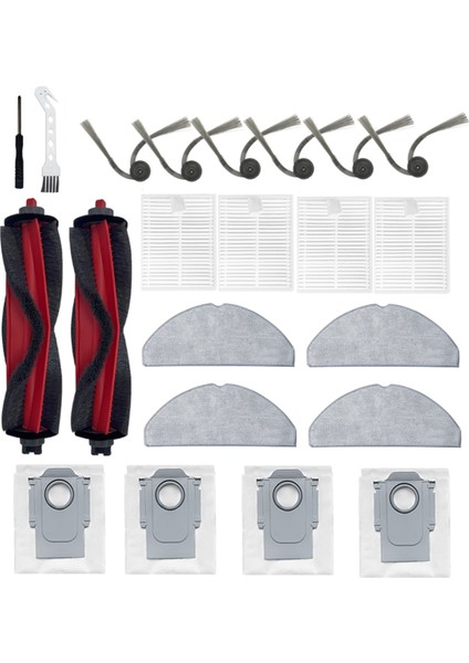 Roborock Q7TF / Q7TF+ Robot Süpürge Aparatı Için 22 Adet Yedek Parça Ana Yan Fırça Filtre Paspas Bezi Toz Torbası (Yurt Dışından)