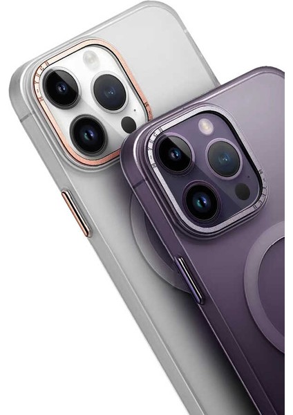 Apple iPhone 14 Pro Max Kılıf Magsafe Şarj Özellikli Buzlu Sert Pc Senk Tuval Kapak-Derin Mor indirimleri