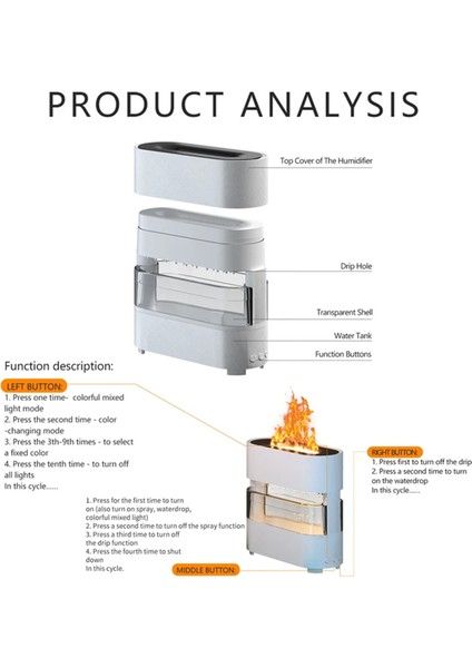 Simülasyon Alev Nemlendirici Renkli Yağmur ve Ateş Aroma Difüzör 7 Renkli ve Ev Yatak Odası Için Renkli, Beyaz (Yurt Dışından) modelleri
