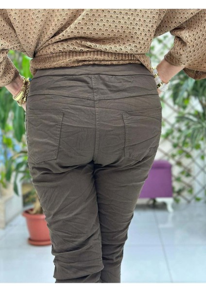 NC50208A İtalyan Yanlar Taşlı Coton Pantolon Kahverengi