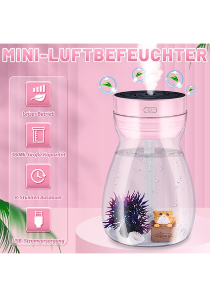 Sevimli Serin Sis Nemlendirici Ofis Yatak Odası Hava Temizleyici USB Şarj Kawaii Hava Nemlendirici LED Hafif Hava Nemlendirici Şişe (Pembe) (Yurt Dışından) fırsatları