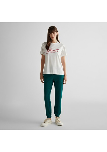 Kadın Krem Regular Fit Bisiklet Yaka Logolu T-Shirt fırsatları