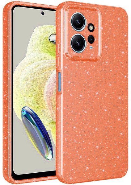 Xiaomi Redmi Note 12 4g Kılıf Kamera Korumalı Simli Lüks Senk Koton Kapak-Turuncu