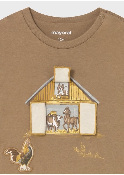 1-4 Yaş Arası Çiftlik Uzun Kollu T-Shırt - Kahve fırsatları