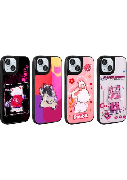 Apple iPhone 13 Kılıf Parlayan Kabartmalı Ikonik Figürlü Senk Amas Silikon Kapak-Mor fiyatları