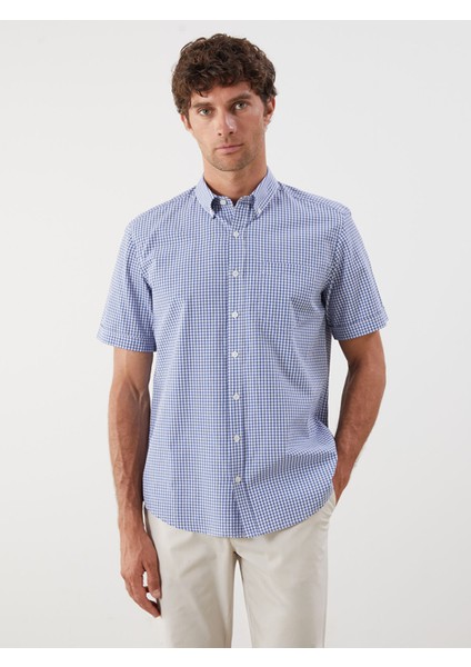 Yeni Sezon Regular Fit Kısa Kollu Ekose Poplin Erkek Gömlek