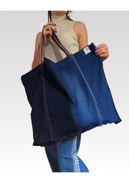 Denim Büyük Boy Patchwork Çanta