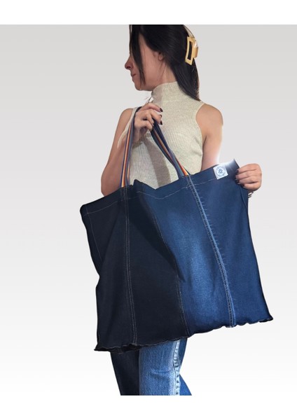 Denim Büyük Boy Patchwork Çanta