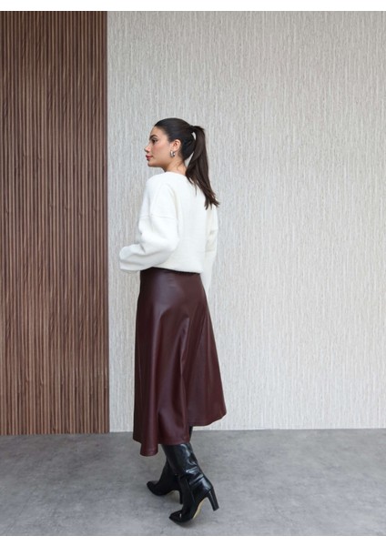 Kemerli Midi Deri Etek modelleri