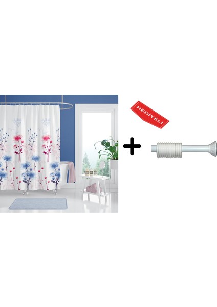 Banyo Perdesi Seti 120X200 Duş Perdesi , 90X130 Banyo Perde Borusu Beyaz Askı Aparatı Hediyeli 8747