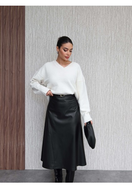 Kemerli Midi Deri Etek modelleri