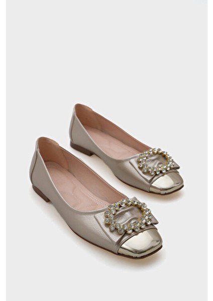 Kadın Taşlı Babet Suni Deri Düz Taban 40 Numara Şık Tasarım