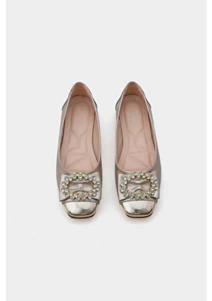 Kadın Taşlı Babet Suni Deri Düz Taban 40 Numara Şık Tasarım