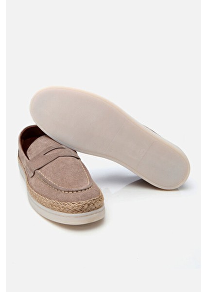 Erkek Loafer Günlük Kullanım İçin Bej Hakiki Deri Kauçuk Tabanlı