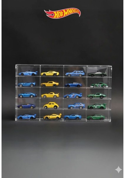 20’li Şeffaf Kapaklı Pleksi Raf - 1/64 Hot wheels Diecast Model Araba Koleksiyon Sergileme Kutusu fiyatları