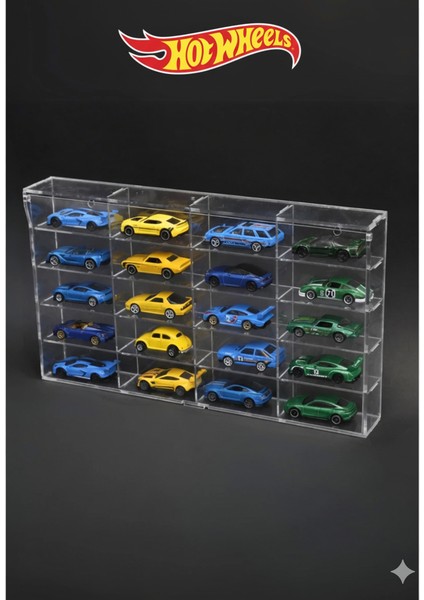 20’li Şeffaf Kapaklı Pleksi Raf - 1/64 Hot wheels Diecast Model Araba Koleksiyon Sergileme Kutusu modelleri