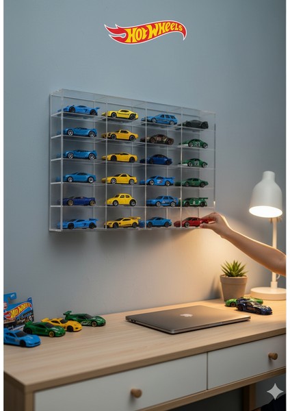 20’li Şeffaf Kapaklı Pleksi Raf - 1/64 Hot wheels Diecast Model Araba Koleksiyon Sergileme Kutusu