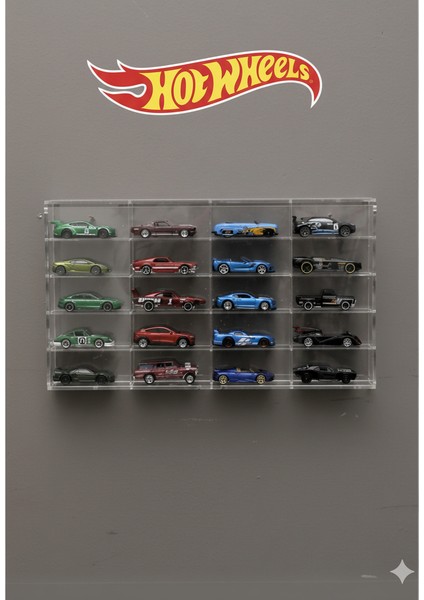 20’li Şeffaf Kapaklı Pleksi Raf - 1/64 Hot wheels Diecast Model Araba Koleksiyon Sergileme Kutusu indirimleri
