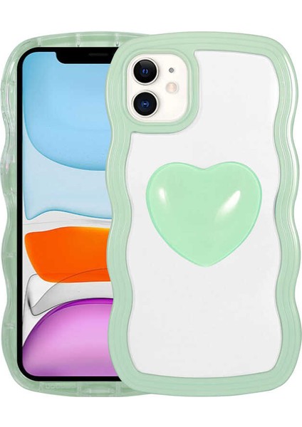 iPhone 11 Uyumlu Renkli Kalp Figürlü Senk Ponçik Kapak-Su Yeşil