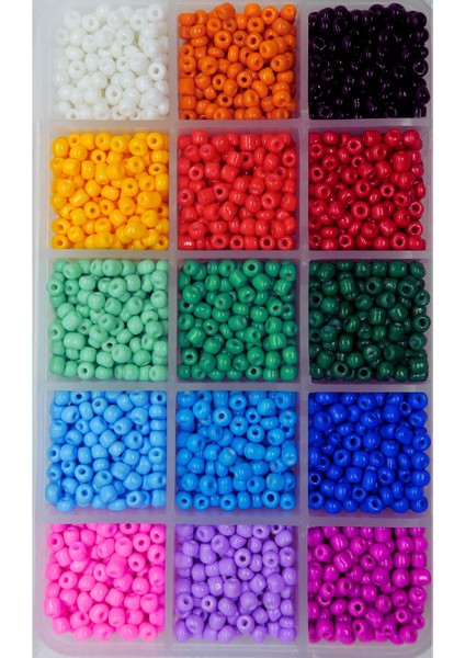 15 Bölmeli Dolu Dolu Kum Boncuk Seti Takı Yapım Başlangıç Seti ve 2 Adet Lastikli Misina