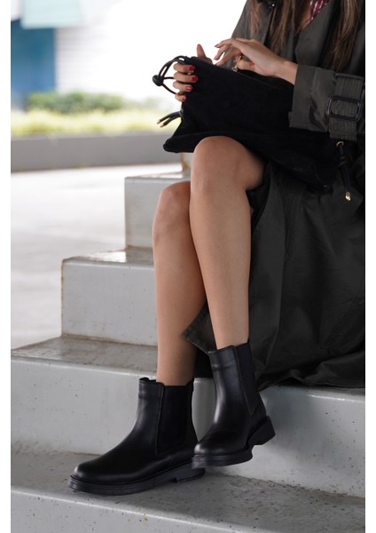 Kadın Hakiki Deri Elastik Yan Bantlı Günlük Bot Kater Siyah fiyatları