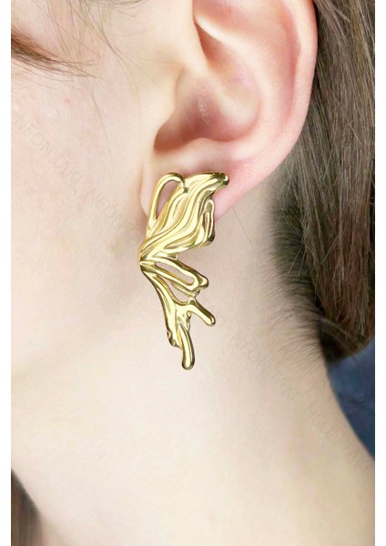 Kelebek Formunda Paslanmaz Çelik Küpe 645, Altın Renk fırsatları