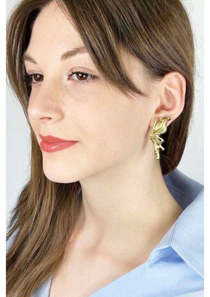 Kelebek Formunda Paslanmaz Çelik Küpe 645, Altın Renk indirimleri