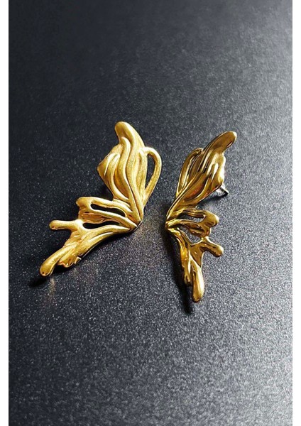 Kelebek Formunda Paslanmaz Çelik Küpe 645, Altın Renk