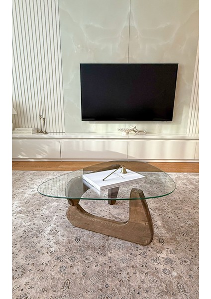 Orta Sehpa - Ceviz Renkli Asimetrik Model 90X65 cm ( Temperli Cam )