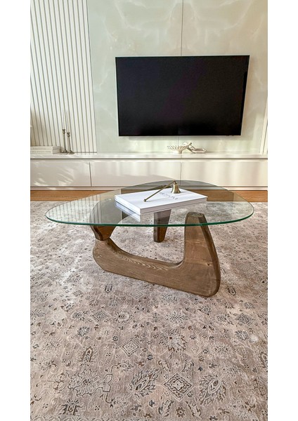 Orta Sehpa - Ceviz Renkli Asimetrik Model 90X65 cm ( Temperli Cam ) fiyatları