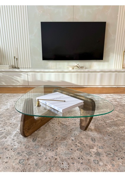 Orta Sehpa - Ceviz Renkli Asimetrik Model 90X65 cm ( Temperli Cam ) modelleri