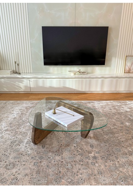 Orta Sehpa - Ceviz Renkli Asimetrik Model 90X65 cm ( Temperli Cam ) fırsatları