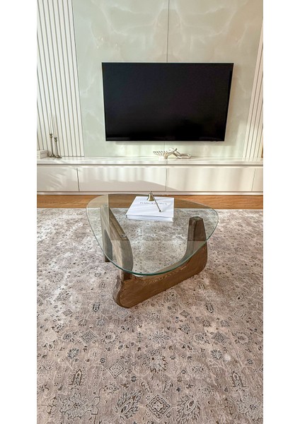 Orta Sehpa - Ceviz Renkli Asimetrik Model 90X65 cm ( Temperli Cam ) indirimleri