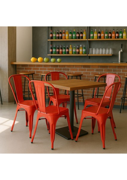 Tolix Kolsuz Metal Sandalye-Kırmızı(4 Adet)