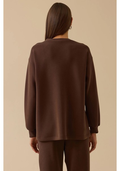 Kadın Aksesuar Detaylı Bol Kol Sweatshirt 0002 Kahverengi fırsatları