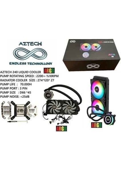 Aztech Lıquıd Coolıng AZ240-1B (Intel-Amd Destekli) Argb LED 240MM Sıvı Soğutma Sıstemı