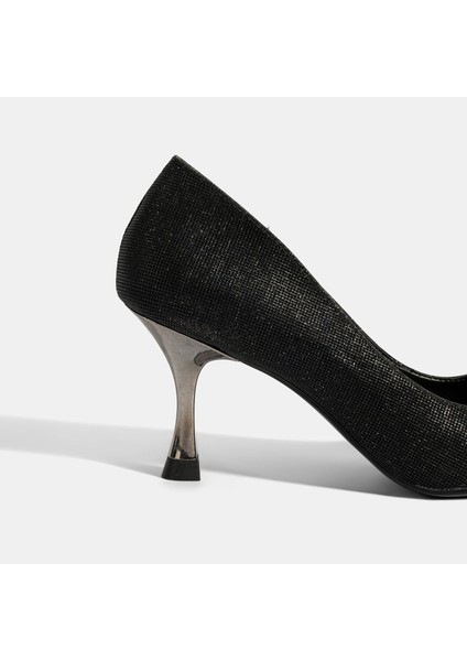 Kadın Siyah Simli Topuklu Abiye Ayakkabı