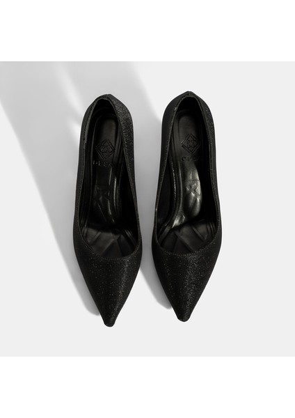 Kadın Siyah Simli Topuklu Abiye Ayakkabı