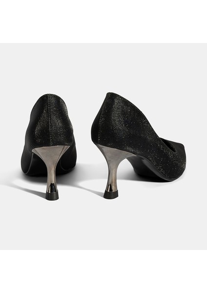 Kadın Siyah Simli Topuklu Abiye Ayakkabı