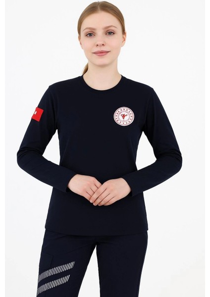Acil Sağlık Yuvarlak Yaka Penye Uzun Kol Tshirt - Lacivert
