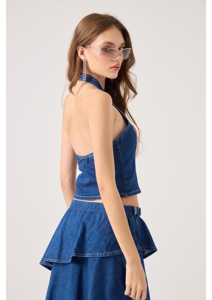 Boyundan Askılı Kaela Jean Yelek Mavi fiyatları