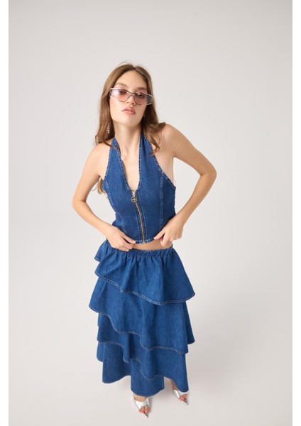 Boyundan Askılı Kaela Jean Yelek Mavi modelleri