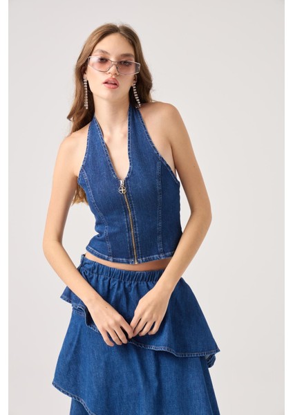 Boyundan Askılı Kaela Jean Yelek Mavi fırsatları
