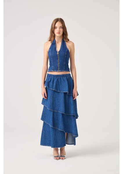 Boyundan Askılı Kaela Jean Yelek Mavi indirimleri