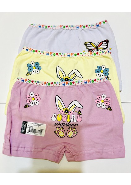 Marka Kız Çocuk Elastan Baskılı (Emprime) Boxer 3'lü